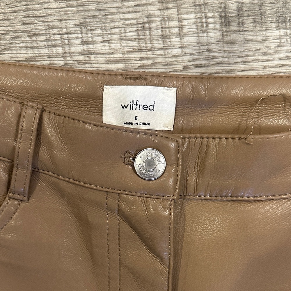 Aritzia Wilfred The Melina Straight Leg Faux Leather Brown Pants - Picture 2 of 11
